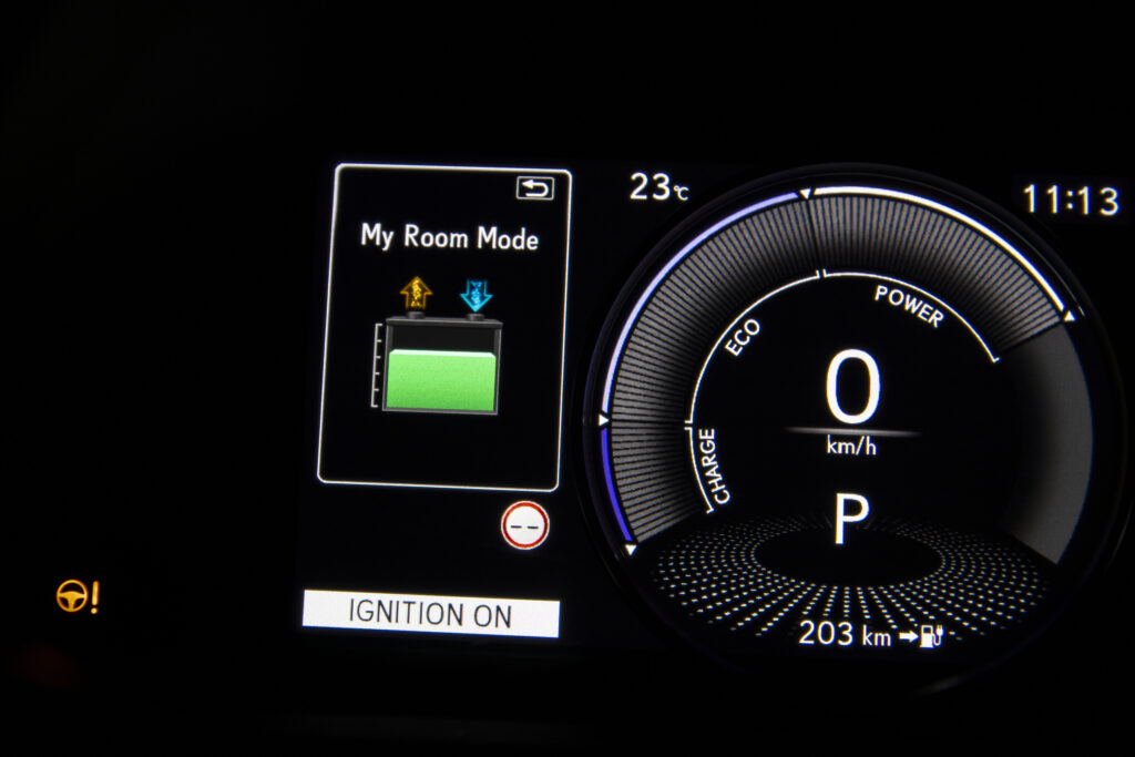Lexus UX300e Sports Luxury instrument cluster showing My Room mode