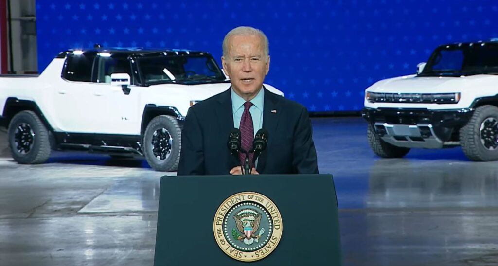 US Presiden Joe Biden opening Factory Zero in Detroit where the Hummer EV will be manufactured