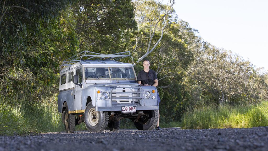 Mike King with his 1974 Land Rover Series III with electric conversion