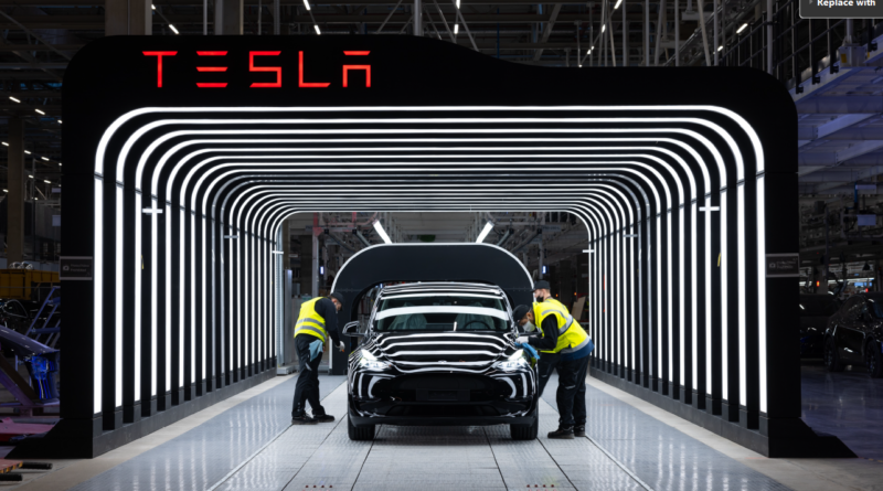 Tesla undergoing final quality inspection at the Gigafactory Berlin production line