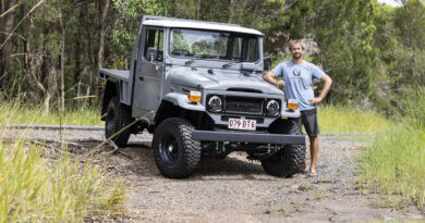 Ken Macken of Future Past EV with his 1979 Toyota LandCruiser HJ45 Pickup with electric conversion