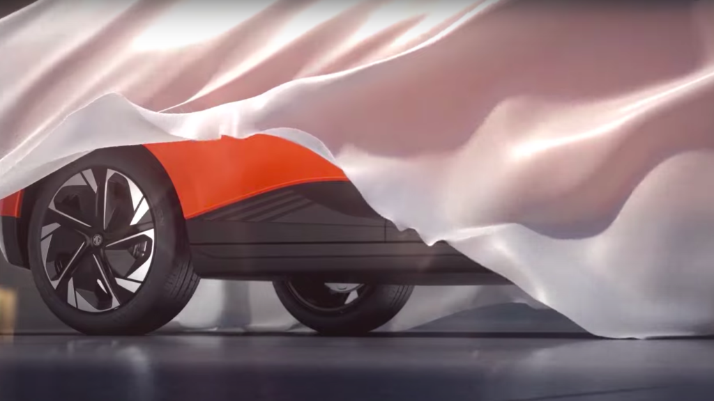 Screen grab from a teaser video of MG's all-electric hatchback, likely to be called MG4