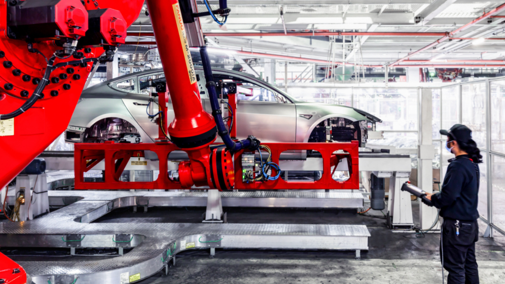 Tesla manufacturing at an EV factory