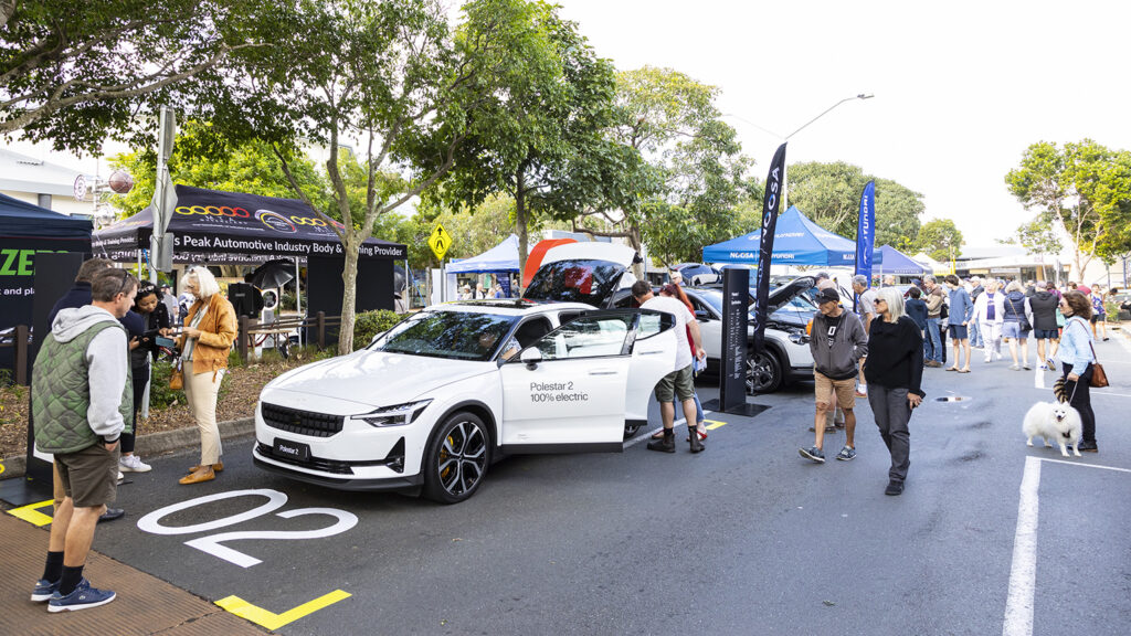 Noosa Junction's main street closed down to allow locals to mingle with the EVs