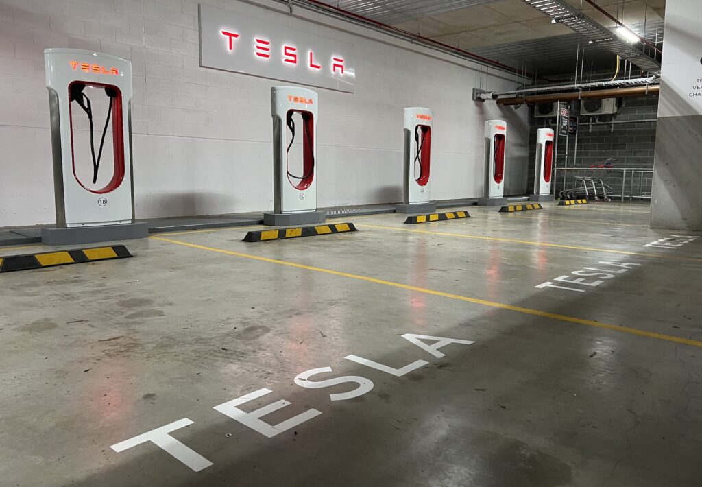 Tesla V3 Supercharger at Kirrawee in Sydney