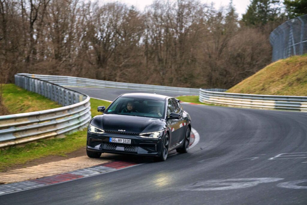 Kia EV6 GT undergoing dynamic testing on the Nurburgring track in Germany
