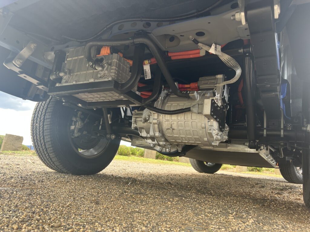 The electric motor of the LDV eT60 has been attached to the rear axle of the ute