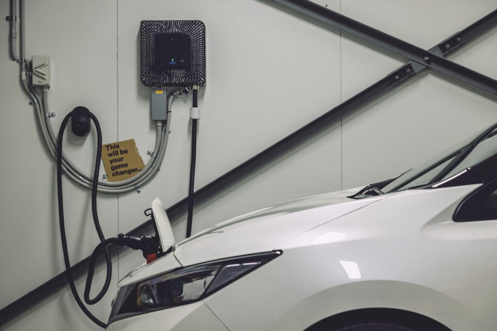 Nissan Leaf being used for vehicle-to-grid (V2G) charging with a Wallbox Quasar charger