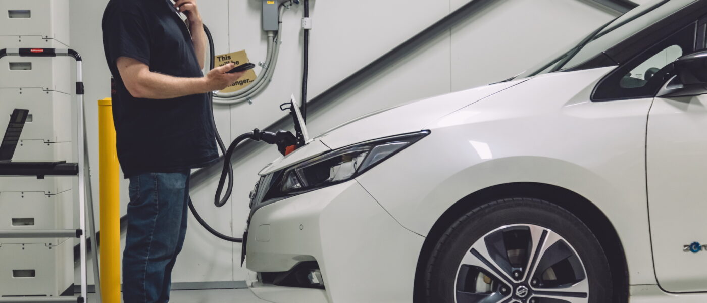 Nissan Leaf being used for vehicle-to-grid (V2G) charging