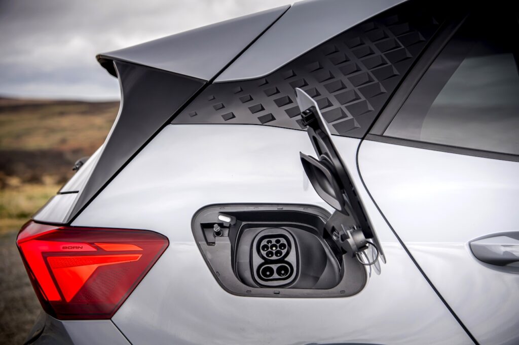 2023 Cupra Born recharge plug is on the right-side at the rear.