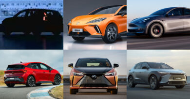Picture collage showing Volvo EX30 silhouette, MG 4, Tesla Model Y Performance, Cupra Born, Lexus RZ450e and Toyota bZ4X