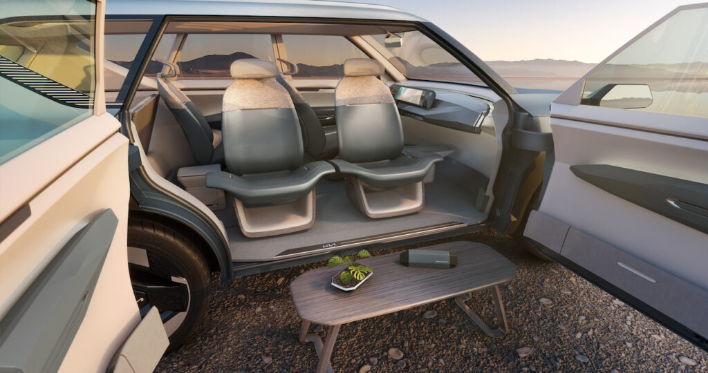 2023 Kia EV5 Concept swivelling seats and rear-hinged rear doors.