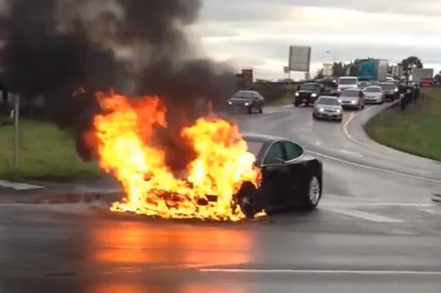 Tesla on fire in the UK