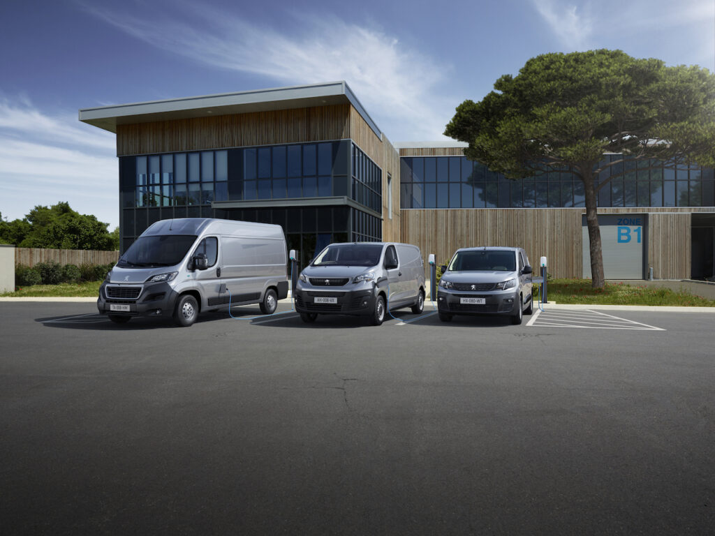 Peugeot electric van lineup: e-Boxer, e-Expert, e-Partner.