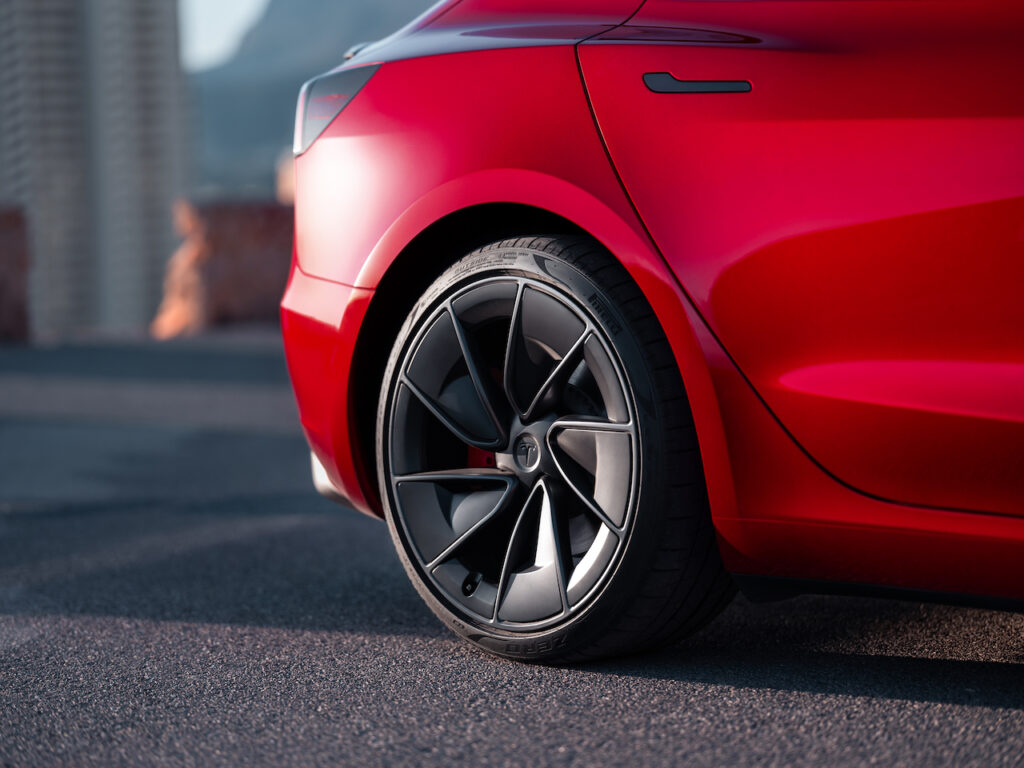 2024 Tesla Model 3 Performance comes with wider rear rubber.