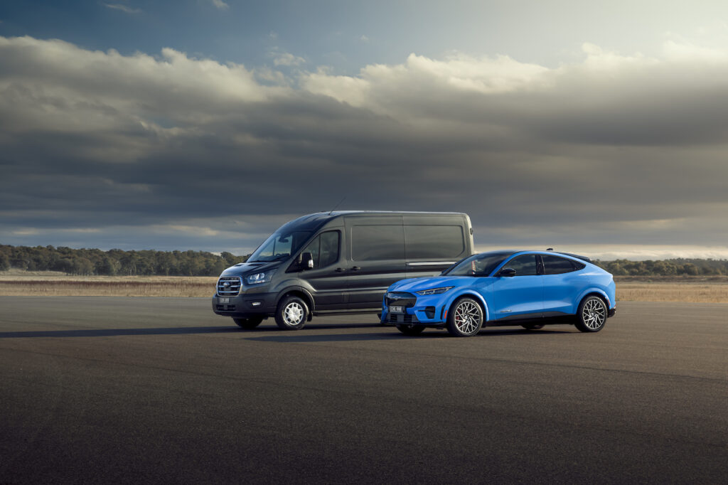 2024 Ford E-Transit and Mustang Mach-E.