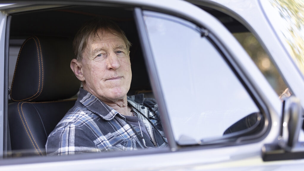 David Elliott in his EV conversion 1971 VW Baja Beetle