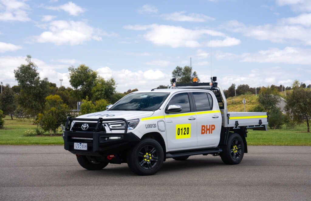 All-electric Toyota Hilux dual-cab ute prototype, which will be tested by BHP on mines in Western Australia