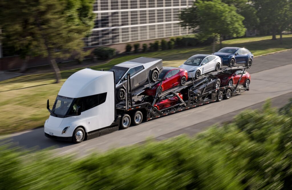 Tesla semi carrying Tesla EVs.