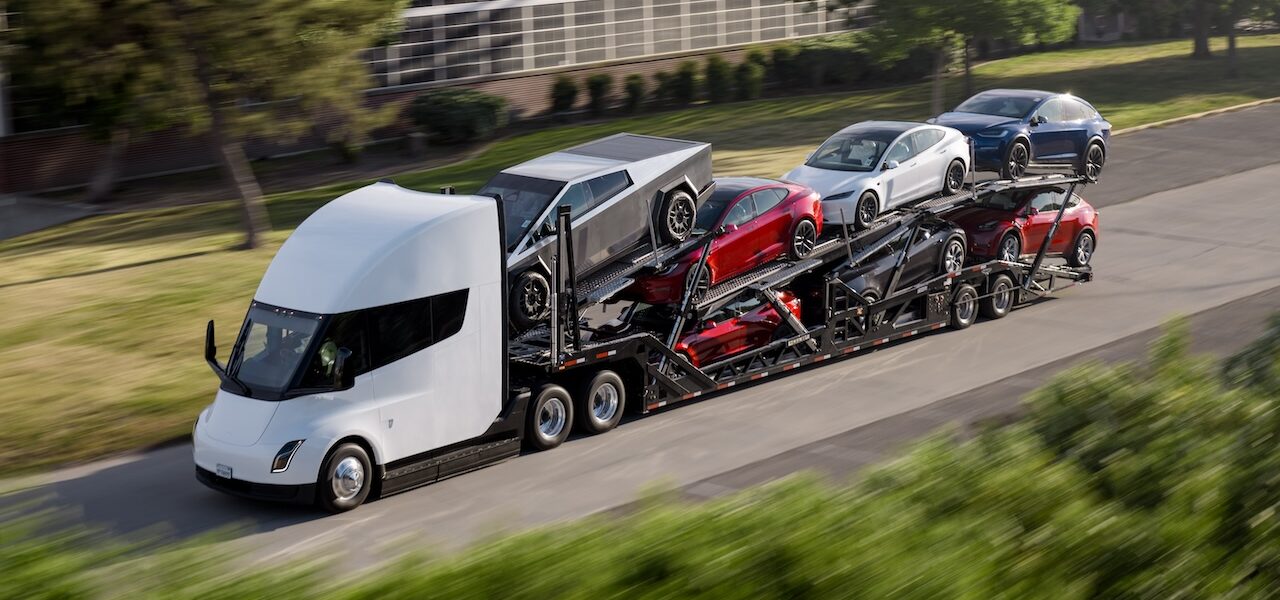 Tesla semi carrying Tesla EVs.