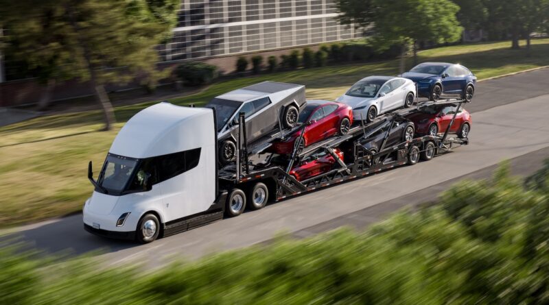 Tesla semi carrying Tesla EVs.