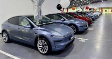 2025 Tesla Model Y Junipers lined up to be delivered.
