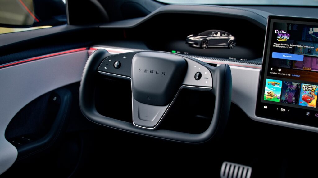 2026 Tesla Model S and Model X yoke steering wheel.