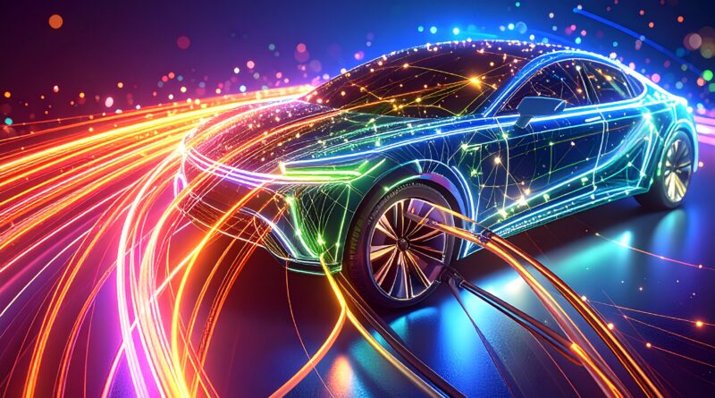 Generic EV being charged, showing the flow of electricity from a charger to the electric car