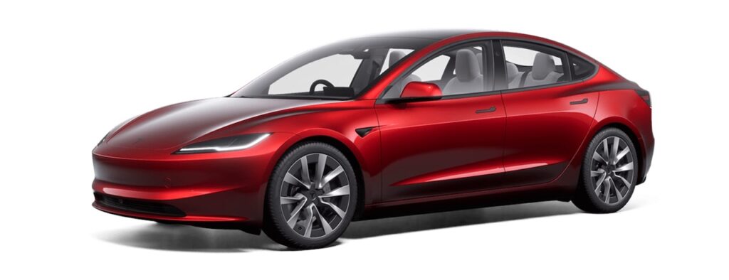2025 Tesal Model 3 Long Range Rear Wheel Drive with optional paint and wheels.