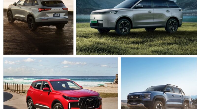 Chinese cars: GWM Haval H6, Jaecoo J5, Chery Tiggo 4, BYD Shark 6
