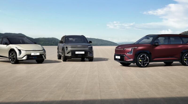2026 Kia GT line-up: EV4, EV3, EV5 (left to right).