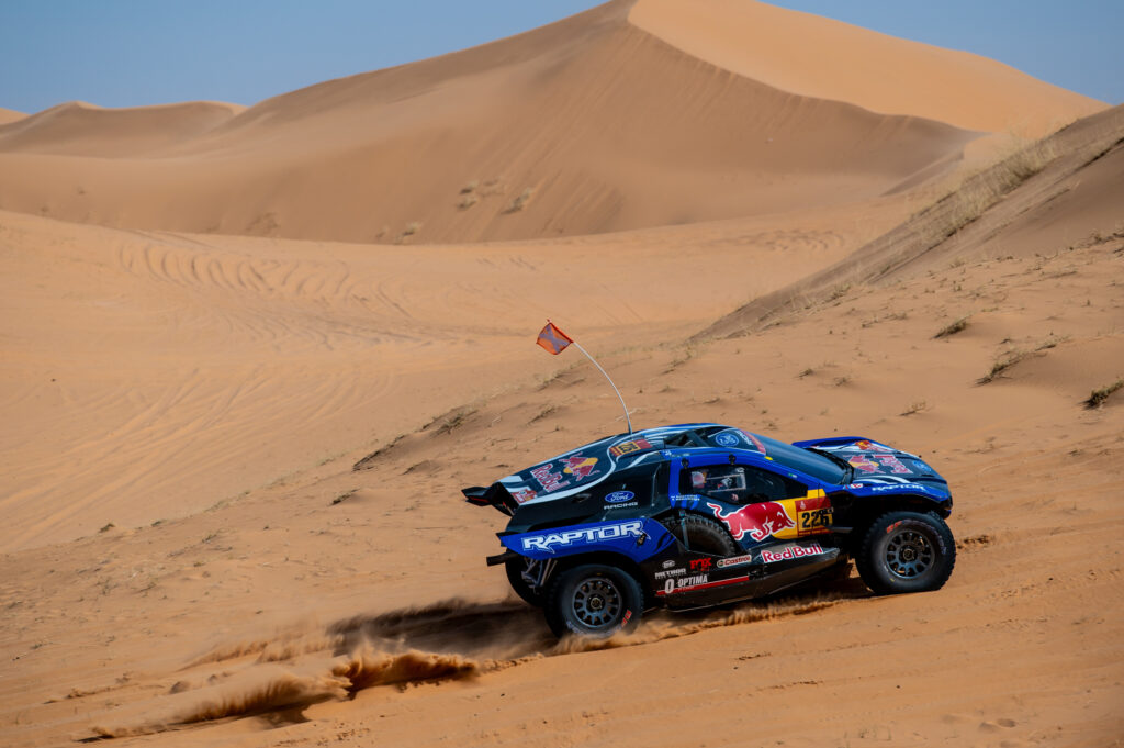Ford fielded four factory-backed V8 rally raid racers at the 2026 Dakar Rally; the brand says it is considering a V8 hybrid for future production models.