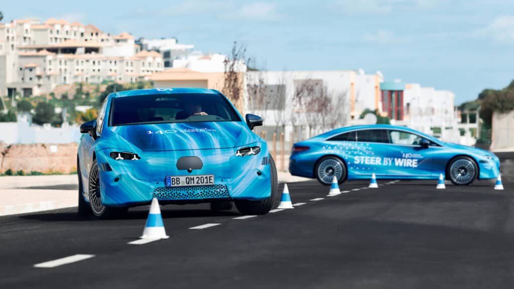 Mercedes-Benz EQS development car with steer-by-wire technology.