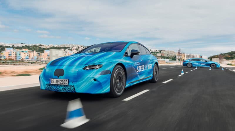 Mercedes-Benz EQS development car with steer-by-wire technology.