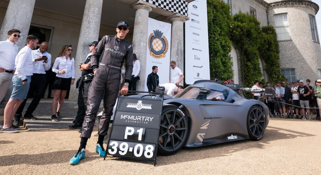Max Chilton with the McMurtry Spéirling after setting a new Goodwood Festival of Speed hill climb record