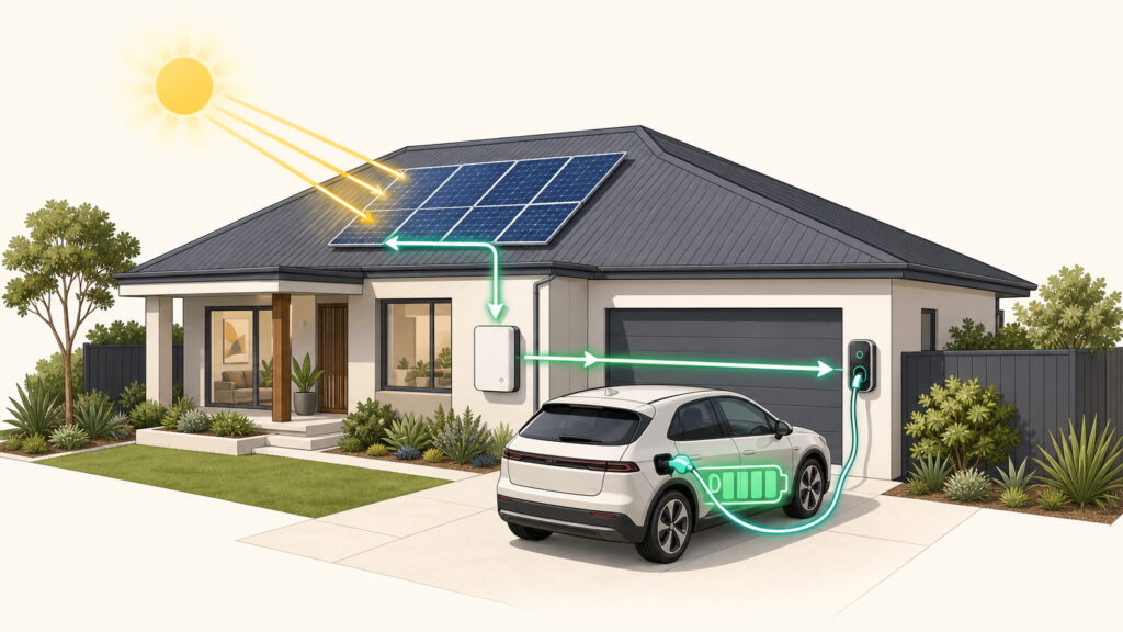 Diagram showing home EV charging using solar.