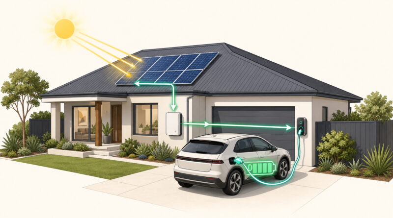 Diagram showing home EV charging using solar.